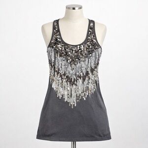 Sparkly Sequin Gray No Boundaries Tank Top New Years Party Dance